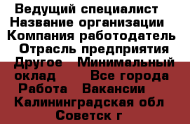 Ведущий специалист › Название организации ­ Компания-работодатель › Отрасль предприятия ­ Другое › Минимальный оклад ­ 1 - Все города Работа » Вакансии   . Калининградская обл.,Советск г.